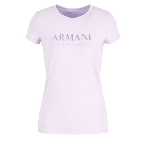 Armani Exchange T Shirt Womens Violet Sky Glitter Logo S/s T Shirt 