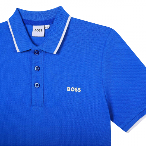 BOSS Polo Shirt Boys Blue Tipped Short Sleeve Polo Shirt