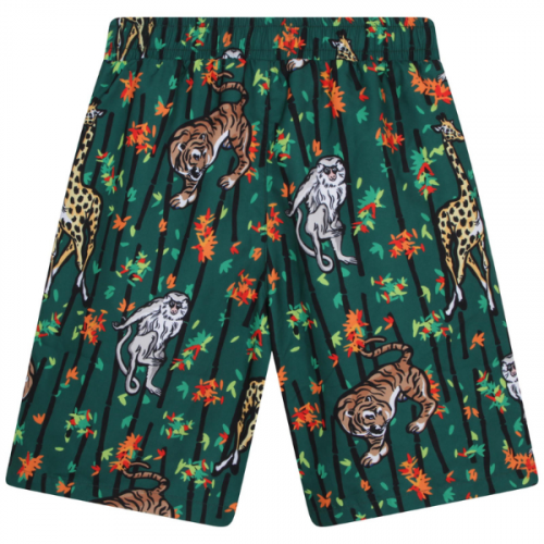 Boys Dark Green Jungle Print Swim Shorts
