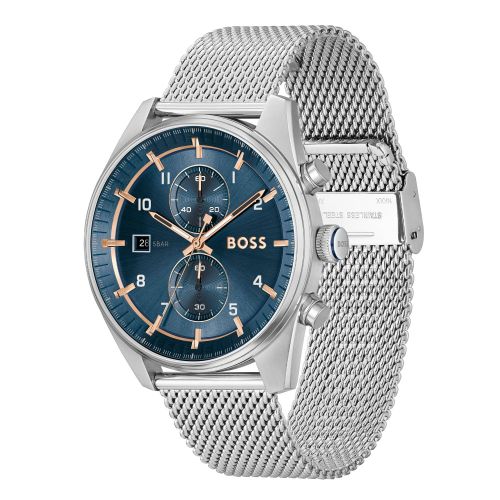 BOSS Watch Mens Silver/Gold/Blue Allure Bracelet Strap Watch