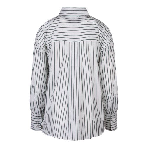French Connection Shirt Womens Linen White/Forest Rhodes Poplin Stripe Shirt
