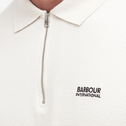 Barbour International Polo Mens Dove Grey Albury Texture Zip S/s Polo 