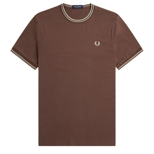 Fred Perry T Shirt Mens Carrington Brick/Warm Grey Twin Tipped S/s T Shirt 
