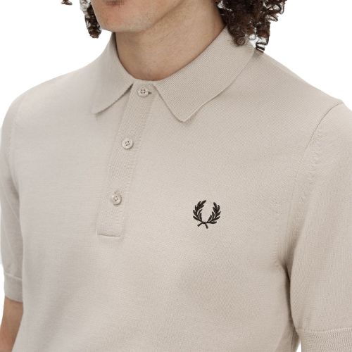 Fred Perry Polo Shirt Mens Dark Oatmeal Classic Knitted S/s Polo