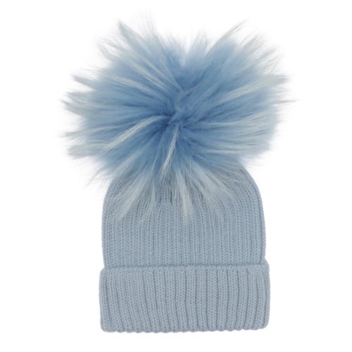 Girls Baby Blue/Sky Blue Baby Merino Hat With Fur Pom 117605 by Bobbl from Hurleys