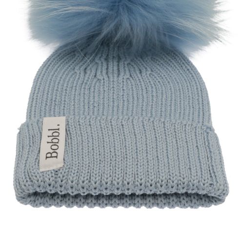 Girls Baby Blue/Sky Blue Baby Merino Hat With Fur Pom 117606 by Bobbl from Hurleys