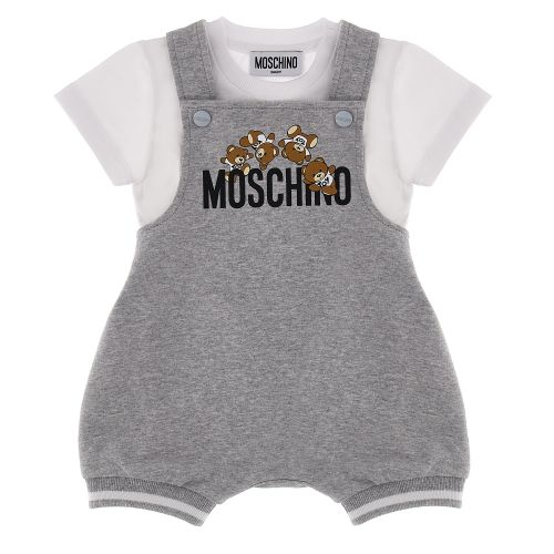 Moschino T Shirt + Dungarees Set Baby Boys Grey Toy T + Dungarees Set