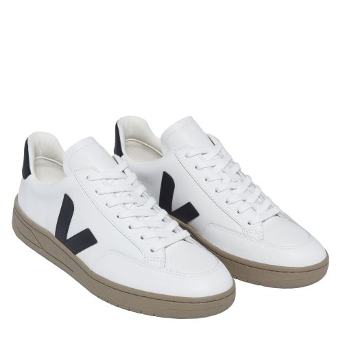 Veja Trainers Mens Extra White/Black/Dune Mens V-12 Leather Trainers 