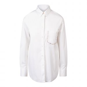 Womens White Swirl Trim Pocket Shirt