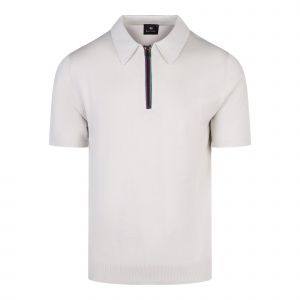 PS Paul Smith Polo Shirt Mens Grey Natural Knitted Zip S/s Polo Shirt