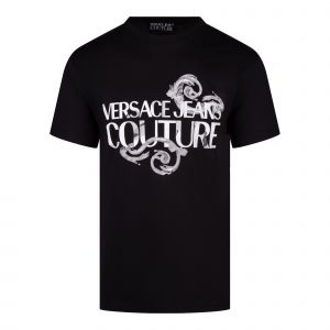Versace Jean Couture T Shirt Mens Black Watercolour Baroque Logo S/s T