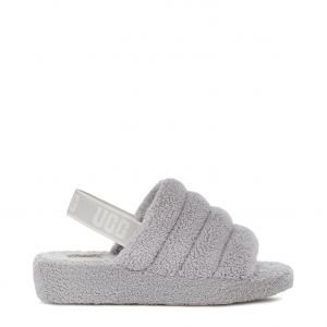Womens Metal Grey UGG Slippers Fluff Yeah Terry
