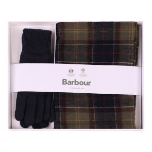 Barbour Gift Set Womens Tartan Wool Scarf + Gloves Set