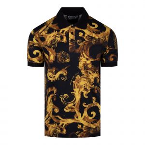 Versace Jeans Couture Polo Shirt Mens Black/Gold Watercolour Baroque S/s Polo