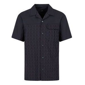 Armani Exchange Shirt Mens Deep Navy/Black All Over Logo S/s | Hurleys
