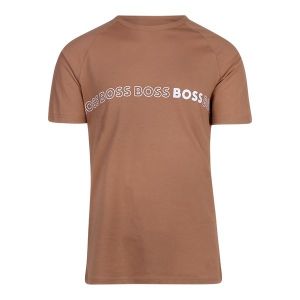 BOSS T Shirt Mens Medium Beige Repeat Logo S/s Slim UPF 50+ | Hurleys
