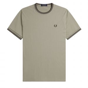 Fred Perry T Shirt Mens Warm Grey/Brick Twin Tipped S/s T Shirt