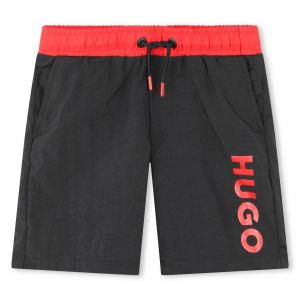 HUGO Swim Shorts Boys Black Branded Swim Shorts