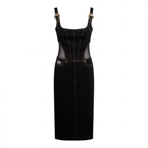 Versace Jeans Couture Midi Dress Womens Black Buckle Strap Denim Midi Dress