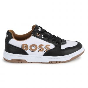 BOSS Trainers Boys Black/White Branded Low Trainers 