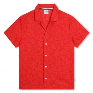 BOSS Shirt Boys Bright Red Palm Print S/s Shirt