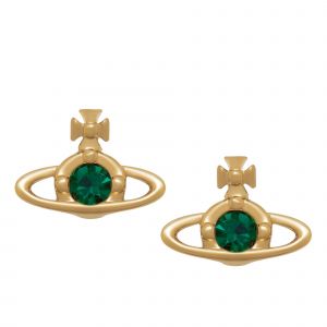 Vivienne Westwood Earrings Womens Gold/Emerald Crystal Nano Solitaire Earrings 