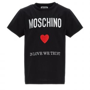 Moschino T Shirt Girls Black Logo Heart S/s T Shirt 