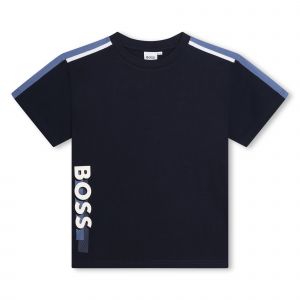 BOSS T Shirt Boys Navy Panel Logo S/s T Shirt