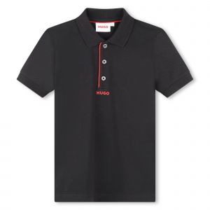 HUGO Polo Shirt Boys Black Centre Logo S/s Polo Shirt