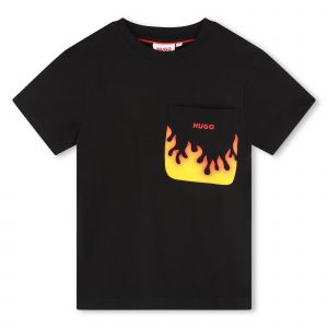 HUGO T Shirt Boys Black Flame Pocket S/s T Shirt 