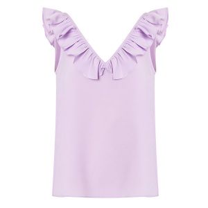 French Connection Cami Top Womens Sheer Lilac Recycled Crepe Ruffle | Hurleys