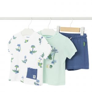 Mayoral T Shirt + Short Set Infant Boys Aqua Croc 3 Piece T + Short Set