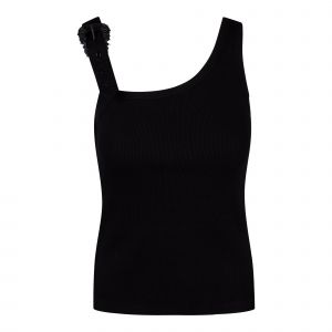Versace Jeans Couture Vest Top Womens Black Buckle Strap Ribbed Vest Top