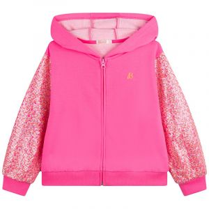 Girls Neon Pink Sequin Hood Zip Sweat