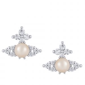 Vivienne Westwood Earrings Womens Platinum/White CZ/Pearl Feodora Earrings