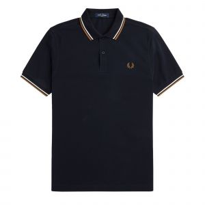 Fred Perry Polo Mens Navy/White/Stone Twin Tipped S/s Polo