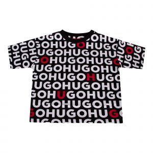 HUGO T Shirt Boys Black/Red All Over Logo S/s T Shirt |