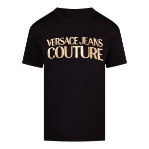 Versace Jean Couture Womens Black/Gold Thick Foil Logo S/s T Shirt