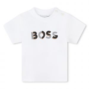 BOSS T Shirt Baby White/Brown Logo S/s T Shirt 