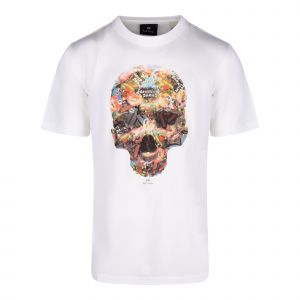 PS Paul Smith T Shirt Mens White Skull Sticker Reg Fit S/s T Shirt
