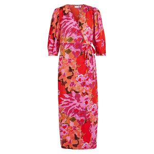 Vila Dress Womens Fuchsia Pink Print Vidoletta Wrap Midi | Hurleys