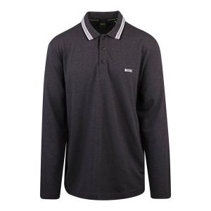 Mens Charcoal Plisy Tipped Collar L/s Polo
