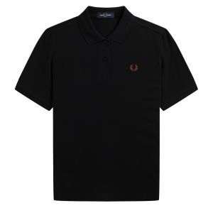 Fred Perry Polo Shirt Womens Black/Whisky Brown Plain S/s Polo Shirt